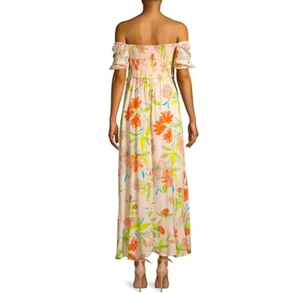 Smocked Maxi Dress Off The Shoulder Floral Pattern Print Boho - Picture 4 of 11